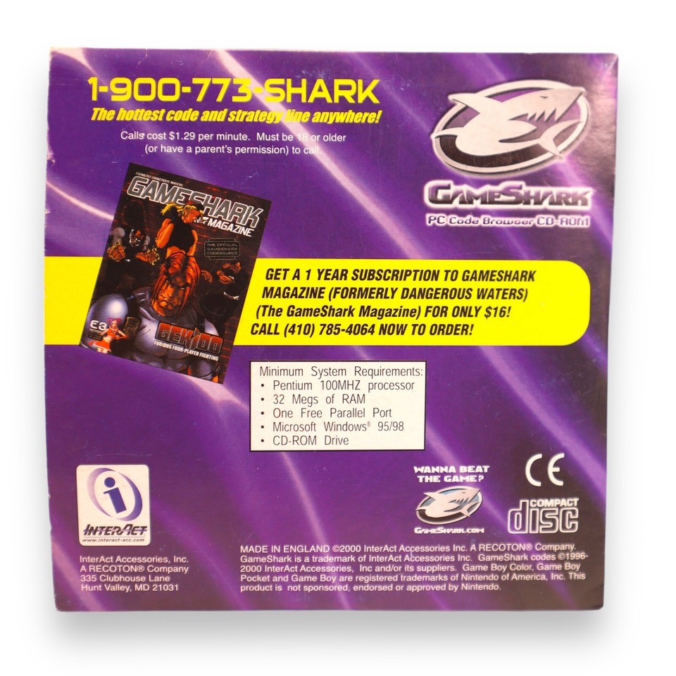 GameShark for Windows 95/98 PC Code Browser CDROM for GameBoy