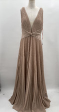 FOREVER UNIQUE V Neck Sleeveless Pleated Gold Glitter Evening Gown Size 10