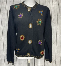 Karen Scott Jeweled cardigan sweater Medium Angora Lambwool Y2kChristmas Holiday