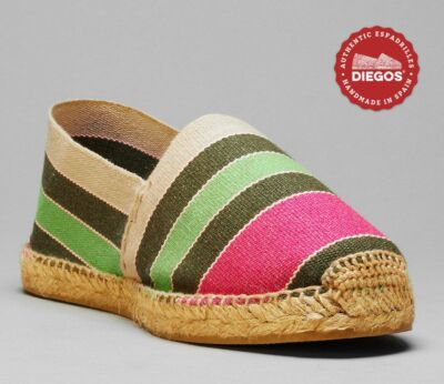 Green stripes flat espadrilles from Spain, REAL espadrilles ! Hand made in Spain