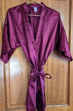 HONORS INTIMATES BURGUNDY SATIN KIMONO SILKY LIGHT SHORT ROBE SLEEPWEAR LARGE