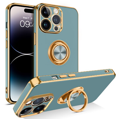 For iPhone 14 13 12 11 Plus Pro Max Shockproof Rugged Heavy Duty Case Gold Ring