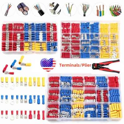 102/1200 Assorted Insulated Electrical Wire Terminals Crimp Connectors Spade Kit