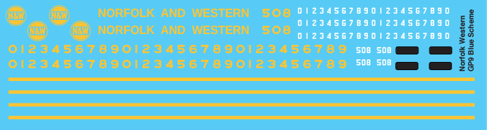 HO Scale - Norfolk Western Blue GP7 Locomotive Decals