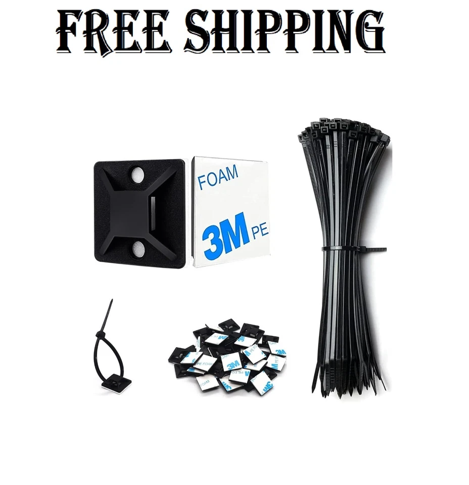 CZXNBI 50 Set Cable Zip Tie Self Adhesive Mounts Kit with 6" Zip Ties, 3/4" Wire Holder