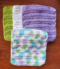 Lot of 4 New Lavender Ice-Green Handmade-Crocheted 100 Cotton Dish/Wash Cloths