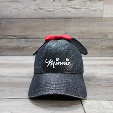 Disney Adult Minnie Mouse Sparkle Baseball Adjustabe SnapBack Hat Cap Ears Bow