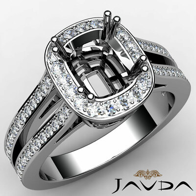 Halo Micro Pave Setting Cushion Semi Mount Diamond Engagement Ring 