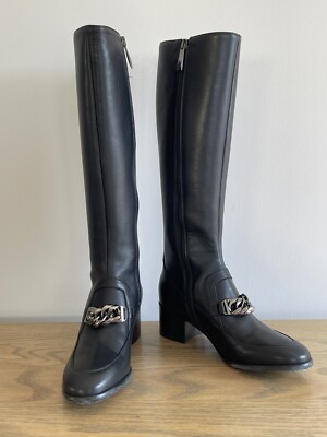 New With Box Baldinini Italian Tall Black Leather Boots US Size 7