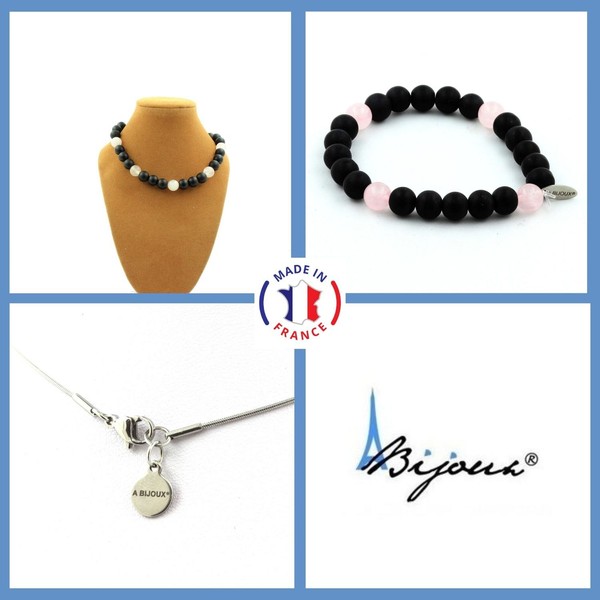 Steine Und MinéRaux. ParüRe Schmuck Armband Halskette Perlen Onyx Schwarz Matt +-image