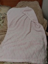Pink Baby Blanket W/White Hearts Indent Textured Raised Print Plush 25x36