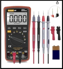Auto Ranging Digital Multimeter TRMS 6000 w Battery Alligator Clips Multi Tester