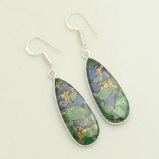 Copper Lapis Lazuli In Malachite  Drop Dangle Earrings Jewelry 1.8