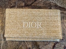 Brand New Christian Dior woven raffia novelty clutch pouch-embordiered logo