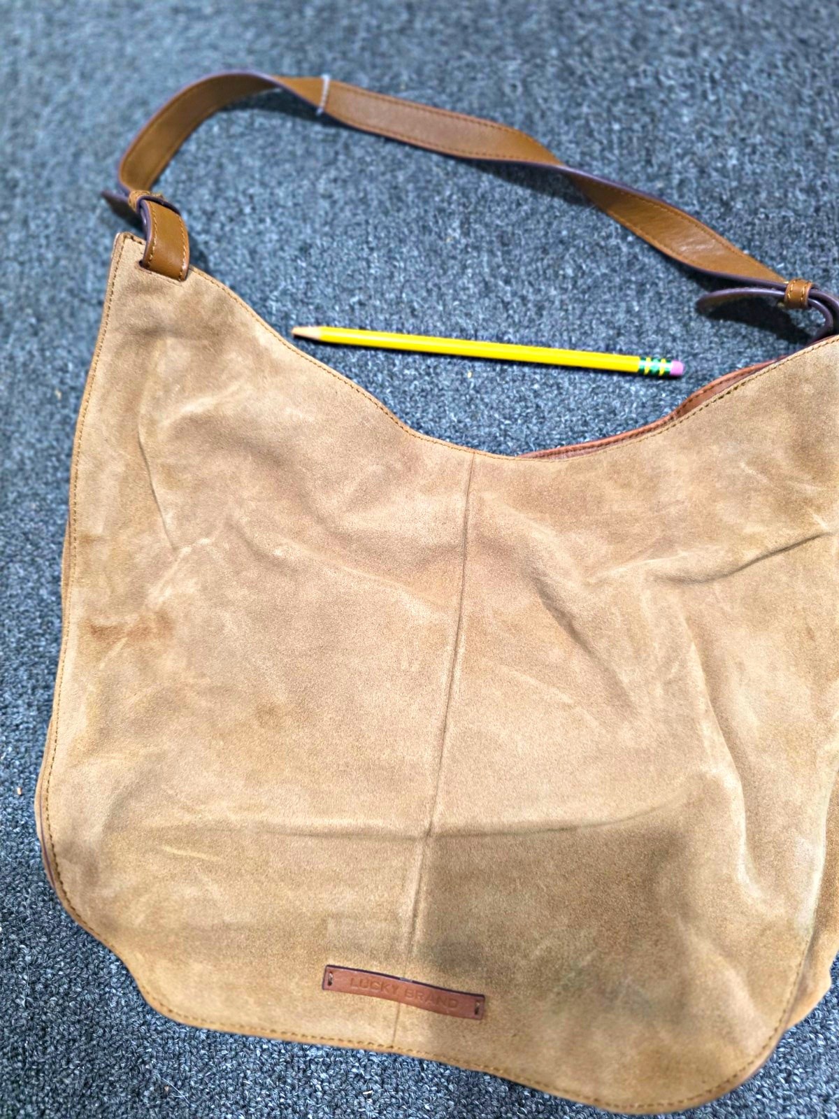 lucky brand  Brown Leather/Suede Zip Hobo Shoulder Bag Beige Lined Dust Bag