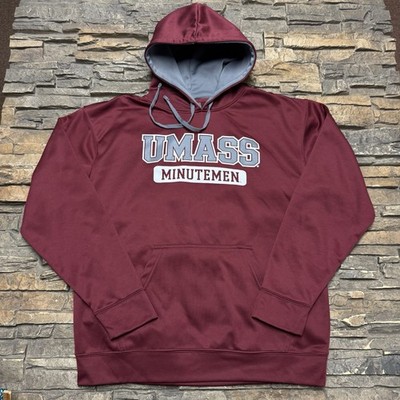 UMass Amherst Pullover Hoodie Sweatshirt Men Large Red Maroon College Pocket