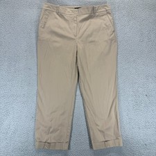 Talbots Heritage Womens Flat Front High Rise Folded Hem Crop Pants Tan Size 14