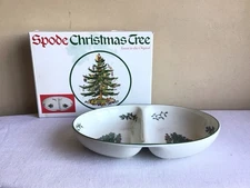 Spode England Christmas Tree Bone Holiday China Oval Divided Serving Dish