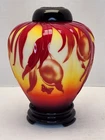 FENTON SANDCARVED RUBY "JUST RIPE" GINGER JAR BY KELSEY & BOMKAMP UV REACTIVE