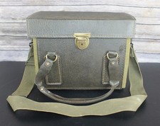 Vintage Style Hard Camera Case Olive Green Canvas Leather Shoulder Carry Suede