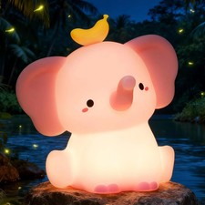 Pink Elephant Night Light, Soft Silicone, 1200 mAh Battery, 2 Dimming Levels