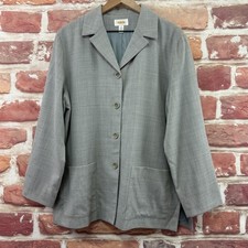 Vintage Talbots Jacket Womens 12 Gray Mini Houndstooth Wool Lightweight Blazer