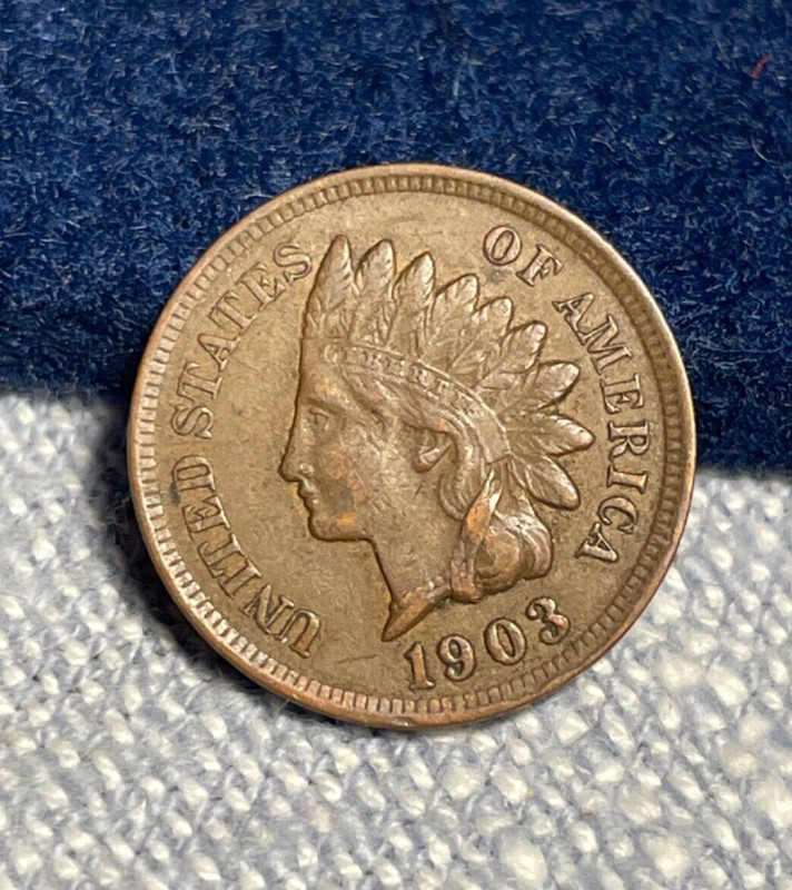 (#100485)   Indian Head Cent (Penny):  1903  AU.  3.75 diamonds