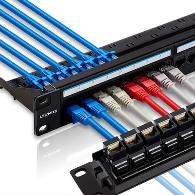 24 Port RJ45 Patch Panel Cat6 Feed Through, Coupler Network Panel 19 Inch, In...