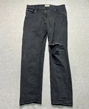 Baldwin Jeans Mens 36 X 34 Henley Slim Straight Black Distressed Denim USA