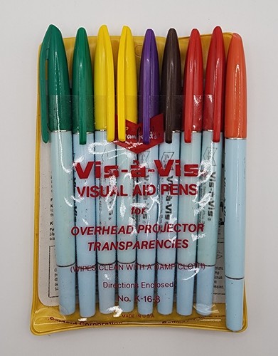 Vintage 9 Vis-A-Vis Visual Aid Pens & Holder (Display or Prop - NOT FOR USE)