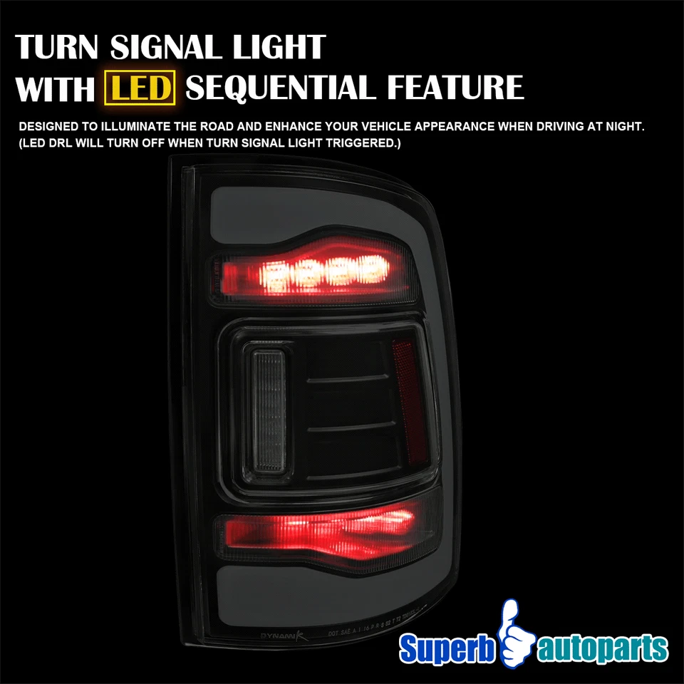 For 2013-2018 Dodge Ram 1500 2500 LED Black Smoke Tail Lights LED Sequential Foto 4 de 4