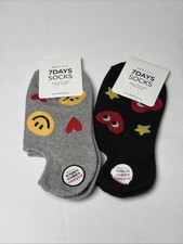 7Days Socks Emoji Ankle Socks Set Gray Black Korea Made Cute Smile Face Stars