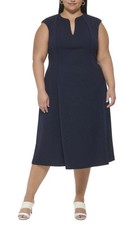 Calvin Klein Women's Plus Pintuck Midi Dress Blue 22W🌻NEW🌻 Polyester $139 MSRP