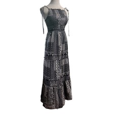 Wild Fable Maxi Dress Womens Medium Smocked Boho Geometric Black White