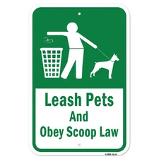 Leash Pets and Obey Scoop Law | 18" x 24" Heavy-Gauge Aluminum Rust Proof Par...