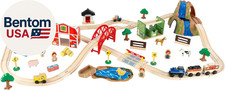 Wooden Rural Farm Train Set with 75 Pieces, Children'S Toy Vehicle Playset, Gift