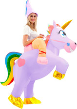 Halloween Inflatable Costume Adult, Riding a Unicorn Blow-Up Suit for Cosplay Th