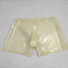 Mens Transparent Latex boxer shorts Rubber underwear with Penile sheath Fetish