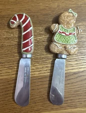 2 Christmas Holiday Gingerbread Man & Candy Cane Spreaders