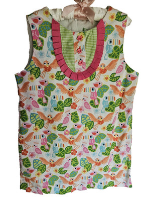 Little Threads Girls Size 4 Bird Print Sleeveless Dress Ruffle