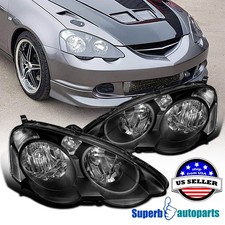 Fit 2002-2004 Acura Rsx Headlights Head Lamps W Turn Signal Parking Lamps Black