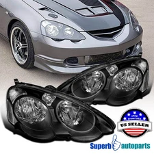 Fit 2002-2004 Acura RSX Headlights Head Lamps w/ Turn Signal Parking Lamps Black