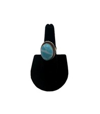 Sterling Silver Ring Chunky Blue Oval Larimar Size 5.5 Vintage By JE