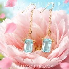 $795 NEW FINE BC® 14K YELLOW GOLD NATURAL AQUAMARINE EMERALD 585 DANGLE EARRINGS