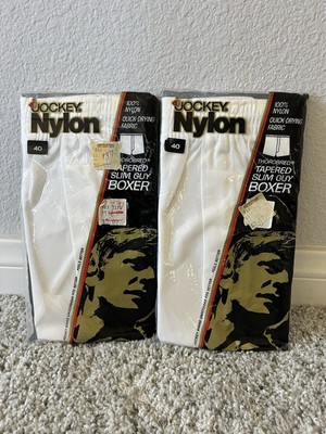 Vintage 1974 NOS JOCKEY Nylon TAPERED SLIM GUY BOXER White Boxers 100% Nylon 40