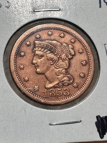 1853 braided hair large cent- XF / Extra Fine - Picture 3 of 10