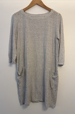 Eileen Fisher 100% Organic Linen Jersey Stripe Tunic Shift Dress PS Pockets Knit