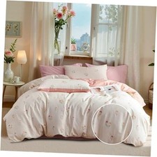 Romantic Floral Duvet Cover Queen Size Heart Bedding Queen 90"x90" Pink Tulip