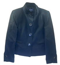 Kasper Womens Size 10 Black Cropped Blazer Jacket Gold Button Career Workwear