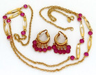 PARK LANE Vintage Gold Tone Bezel Pink Magenta Crystal Necklace & Earrings Set — photo 1